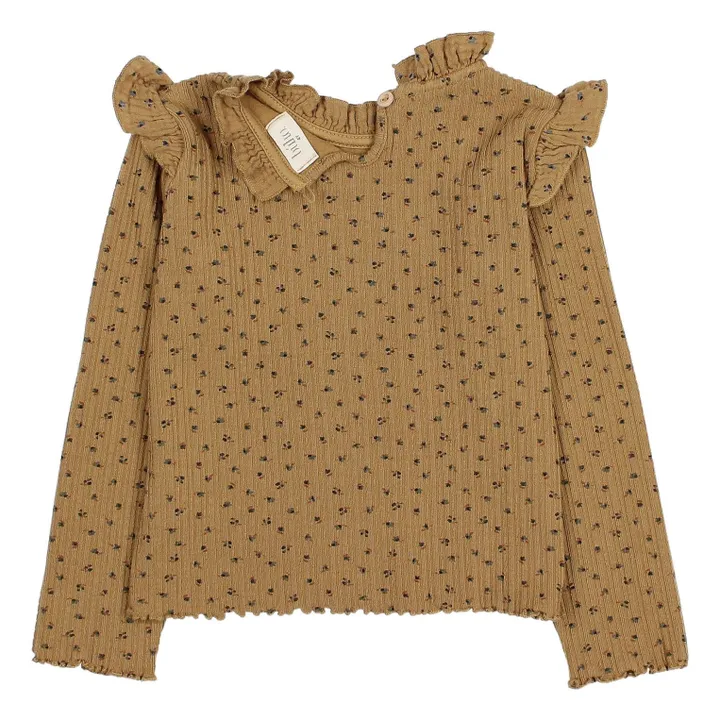 T-shirt Côtelé Fleuri | Ocre- Image produit n°1