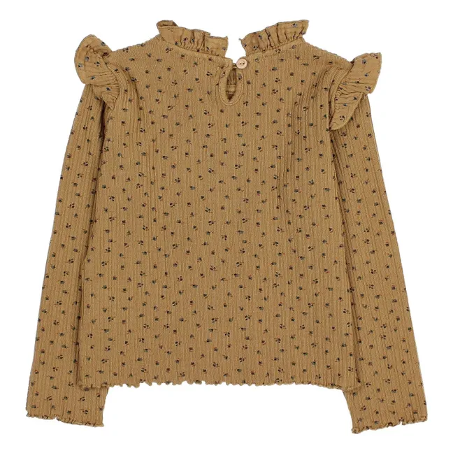 Camiseta de canalé floral | Ocre