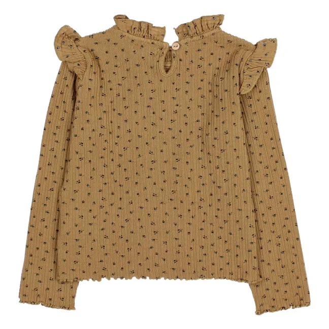 T-shirt Côtelé Fleuri | Ocre
