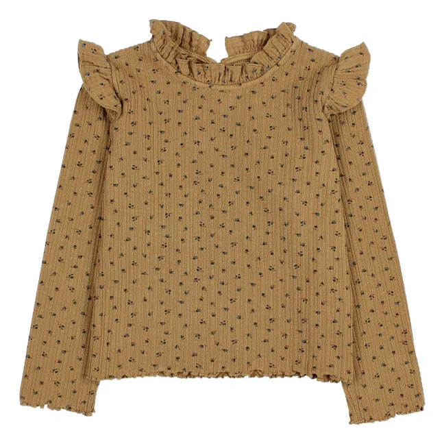 Camiseta de canalé floral | Ocre