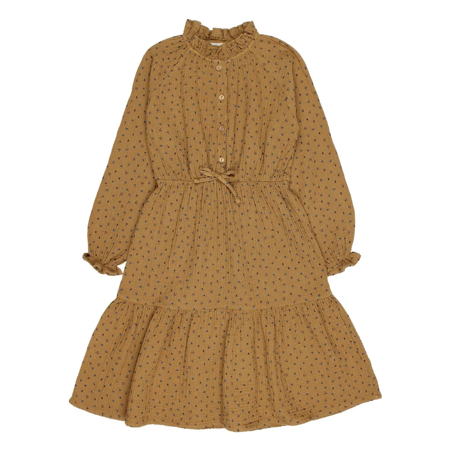 Búho Ochre Organic Cotton Gauze Ruffle Dress