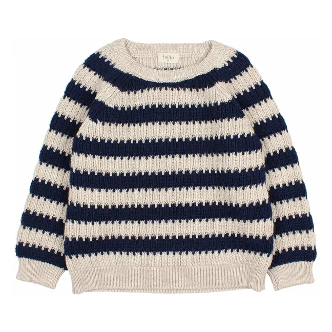 Striped Wool Alpaca Sweater | Navy blue