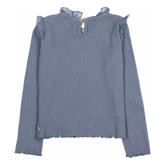Ribbed T-shirt Ruffles | Grey blue