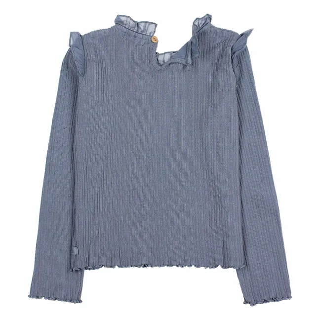 T-shirt Côtelé Volants | Bleu gris