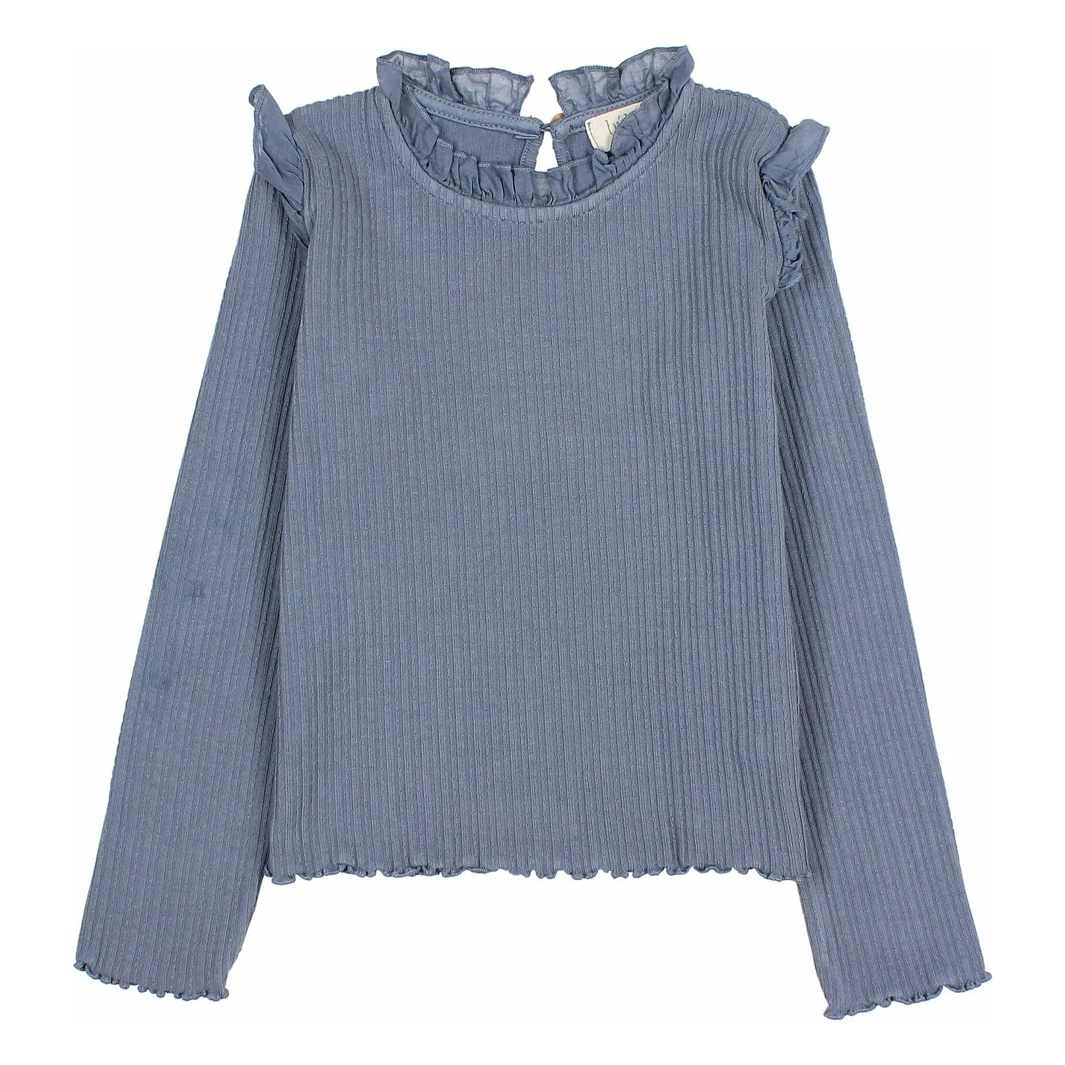 Búho Grey Blue Ribbed T-Shirt Ruffles