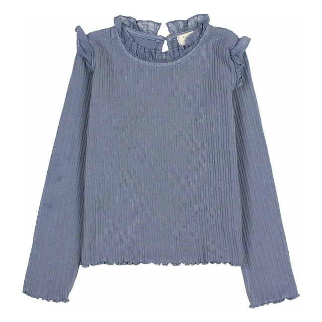 T-shirt Côtelé Volants | Bleu gris