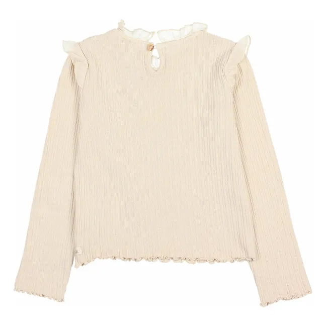 T-shirt Côtelé Volants | Ivoire