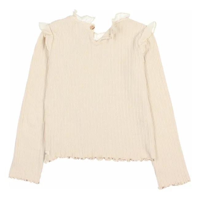 T-shirt Côtelé Volants | Ivoire