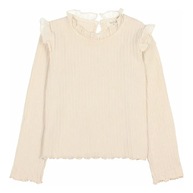 T-shirt Côtelé Volants | Ivoire