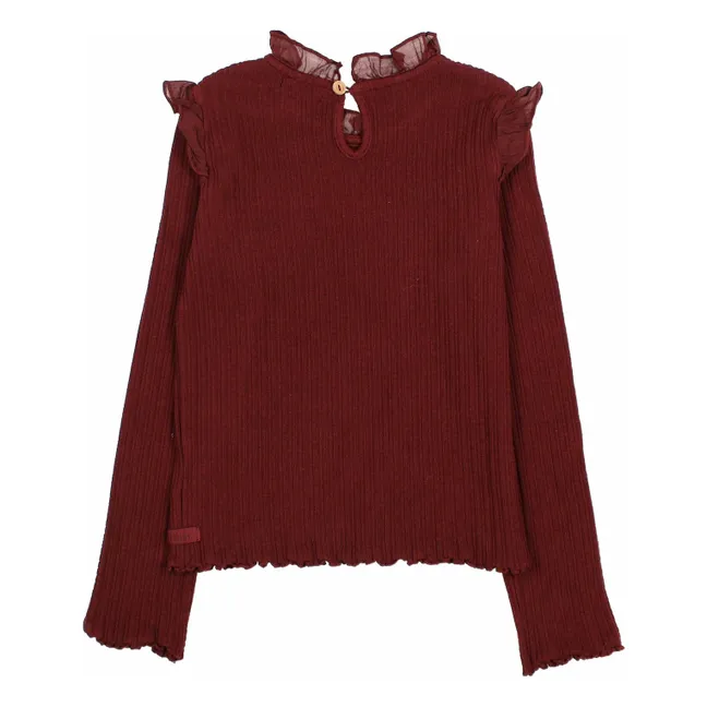 T-shirt Côtelé Volants | Bordeaux