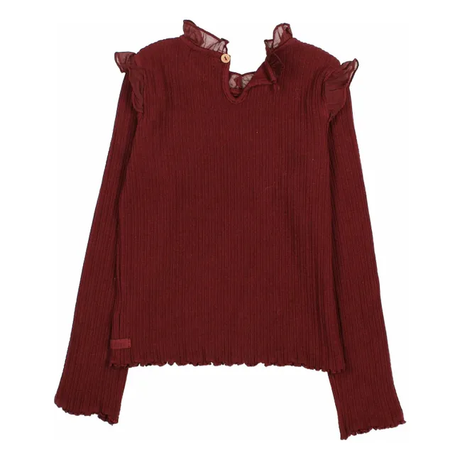 T-shirt Côtelé Volants | Bordeaux