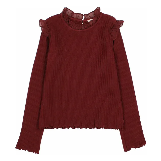 T-shirt Côtelé Volants | Bordeaux