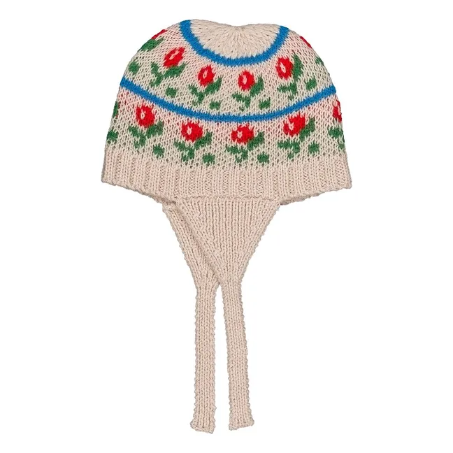 Bonnet Pipo Fleuri Laine Alpage et Mérinos | Beige