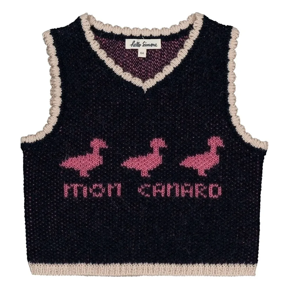 Hello Simone Navy Blue Pepette Wool Alpaca And Merino Sleeveless Sweater