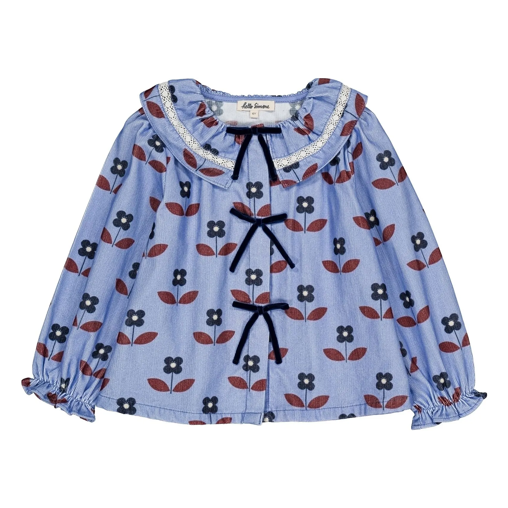 Hello Simone Blue Myrtille Fleurie Corduroy Blouse