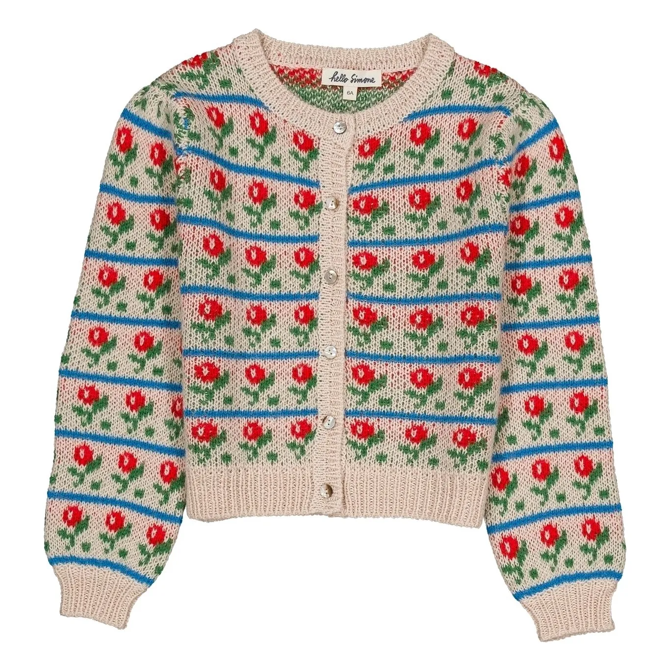 Hello Simone Beige Cardigan Lison Fleuri Wool Alpaca And Merino