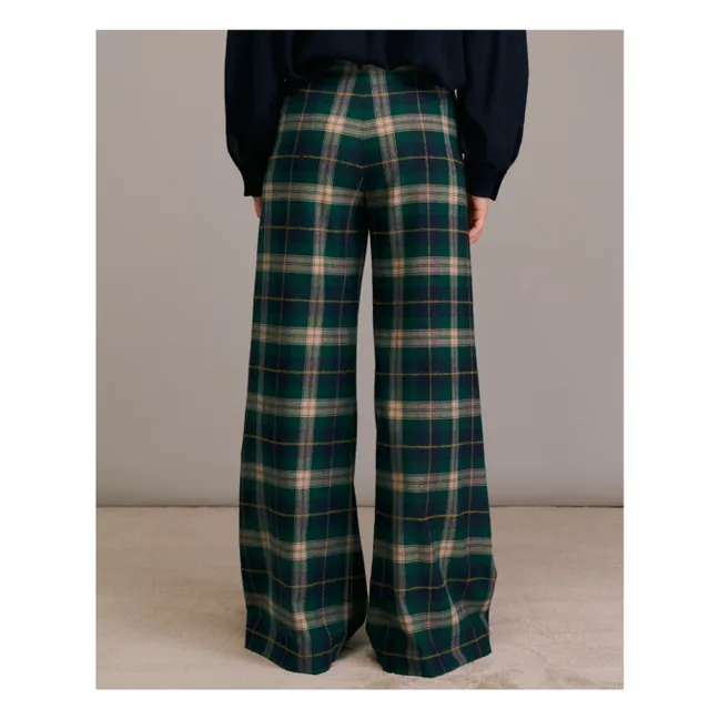 Pantalon Pomeoto Tartan Laine Vierge | Vert
