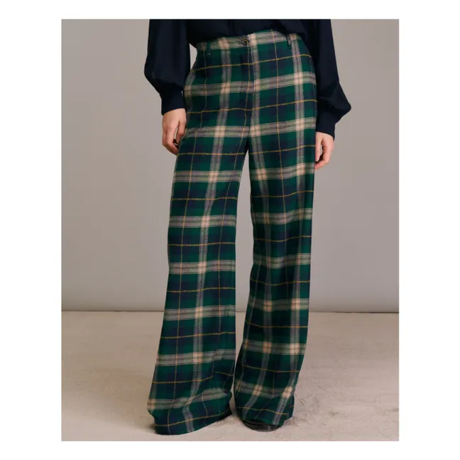 Pantalon Pomeoto Tartan Laine Vierge | Vert