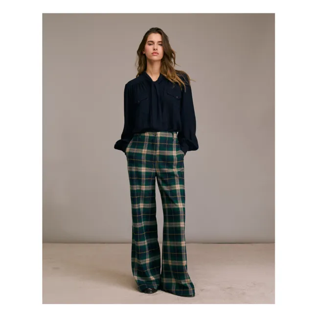 Pantalon Pomeoto Tartan Laine Vierge | Vert