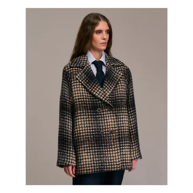 Manteau Maliro Pied de Coq Laine | Bleu marine