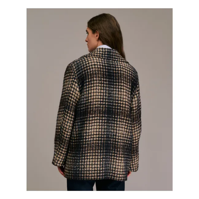 Manteau Maliro Pied de Coq Laine | Bleu marine