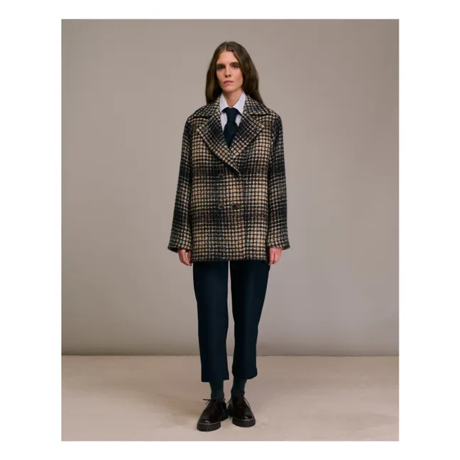 Manteau Maliro Pied de Coq Laine | Bleu marine