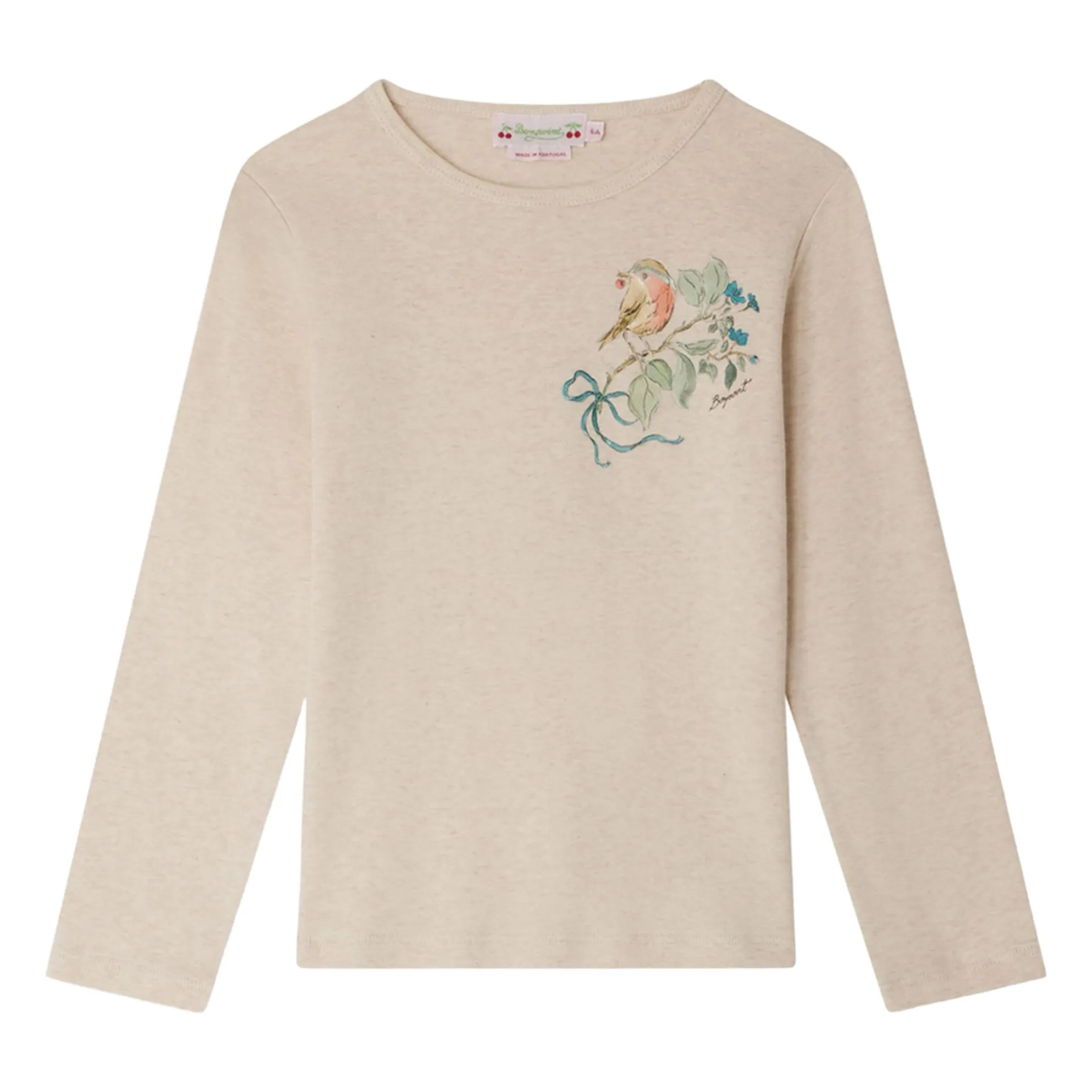 Bonpoint Girls Heather Beige Tidjiane Ribbed Organic Cotton T-Shirt