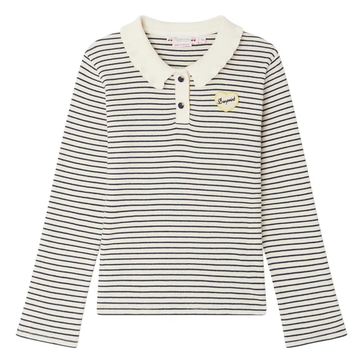 T-shirt Côtelé Juanna Rayé | Ecru- Image produit n°0