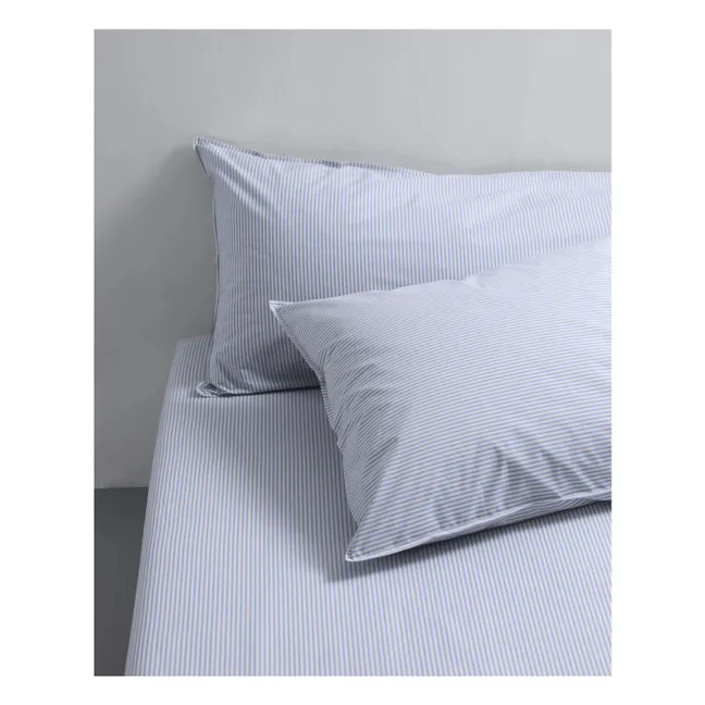 Striped pillowcase in organic percale | Blue