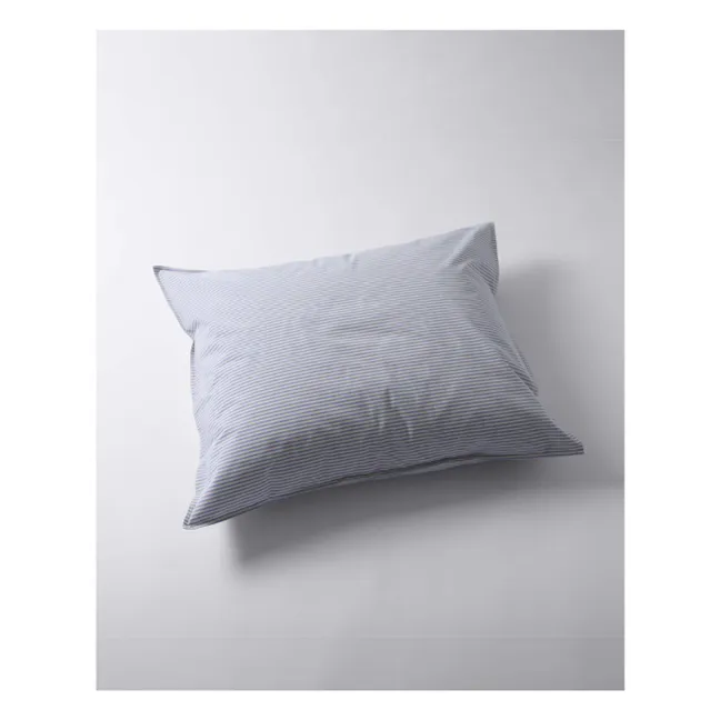 Taie d'oreiller Striped en percale organique | Bleu