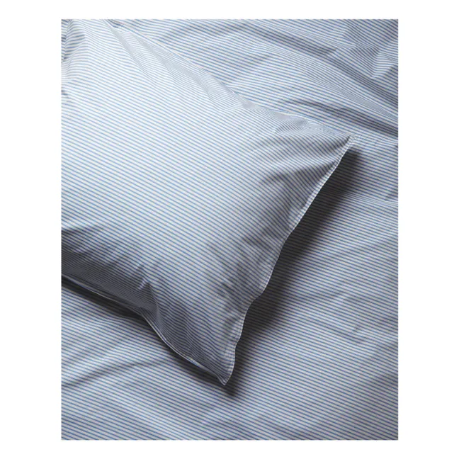 Taie d'oreiller Striped en percale organique | Bleu