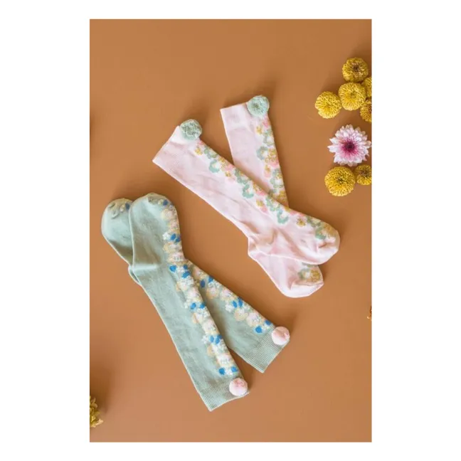 Chaussettes Hautes Chelie Fleurie | Vert amande