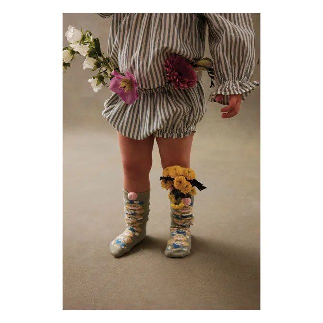 Chaussettes Hautes Chelie Fleurie | Vert amande