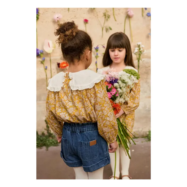 Clea Bluse mit gesticktem Kragen aus Bio-Baumwolle | Honig