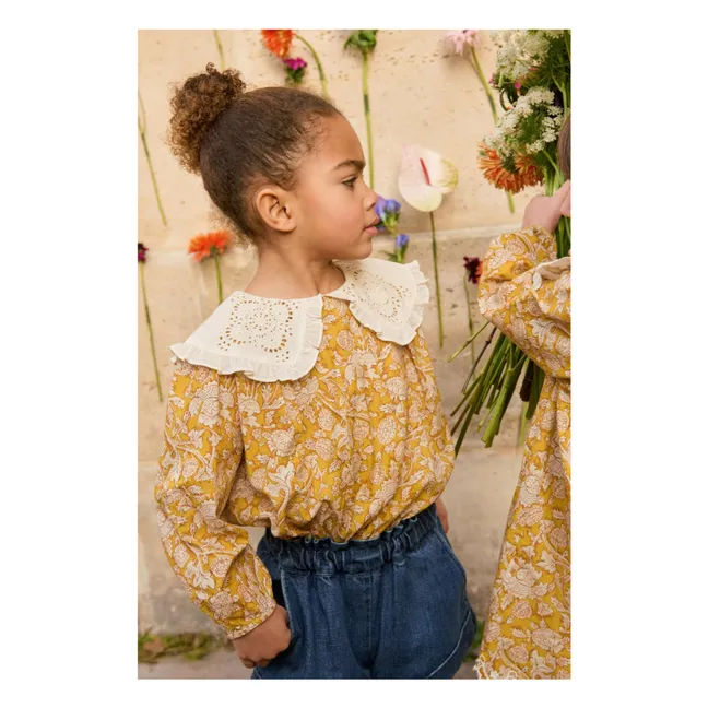 Clea Bluse mit gesticktem Kragen aus Bio-Baumwolle | Honig