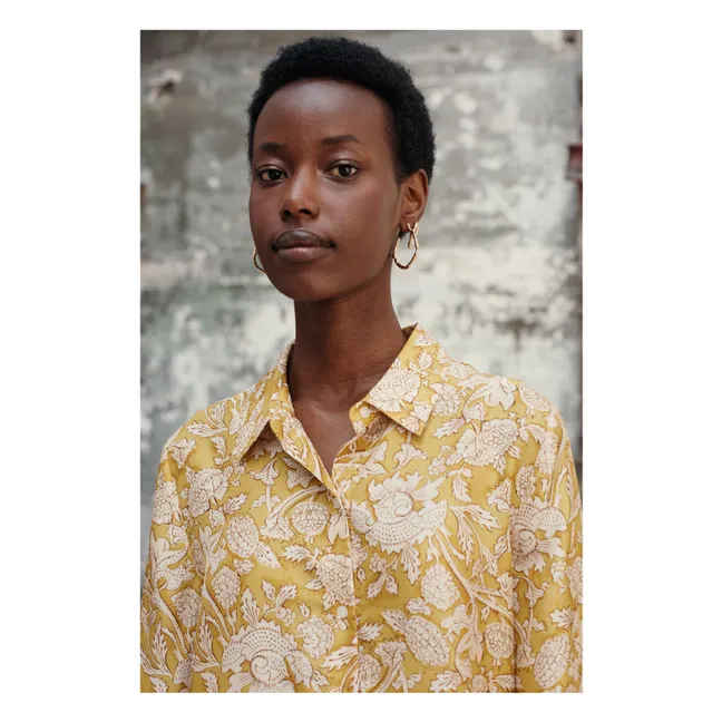 Loulna Mountain Avens Pijama de seda Habutai - Colección Femenina | Amarillo