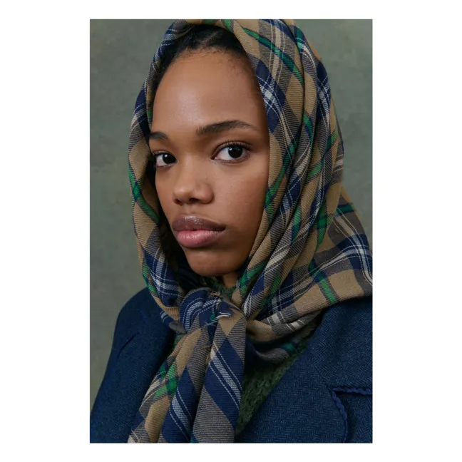 Foulard Mekness Carreaux Laine - Collection Femme | Bleu