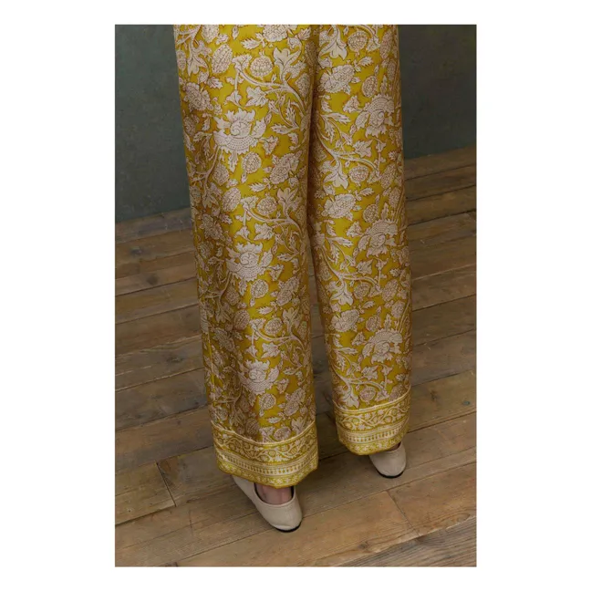 Pantalon de Pyjama Melycianne Mountains Avens Soie Habutai - Collection Femme | Jaune