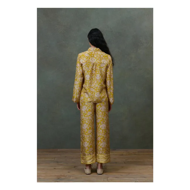 Pantalon de Pyjama Melycianne Mountains Avens Soie Habutai - Collection Femme | Jaune