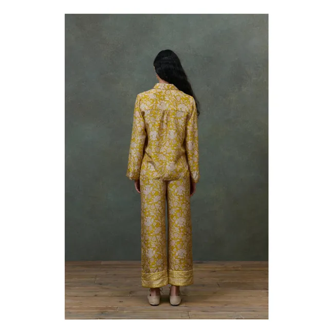 Pantalones de pijama Melycianne Mountains Avens Habutai de seda - Colección Mujer | Amarillo
