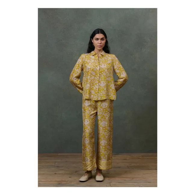 Pantalon de Pyjama Melycianne Mountains Avens Soie Habutai - Collection Femme | Jaune