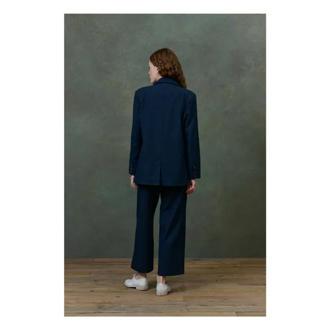 Pantalon Abuela Heringbone Laine - Collection Femme | Bleu marine