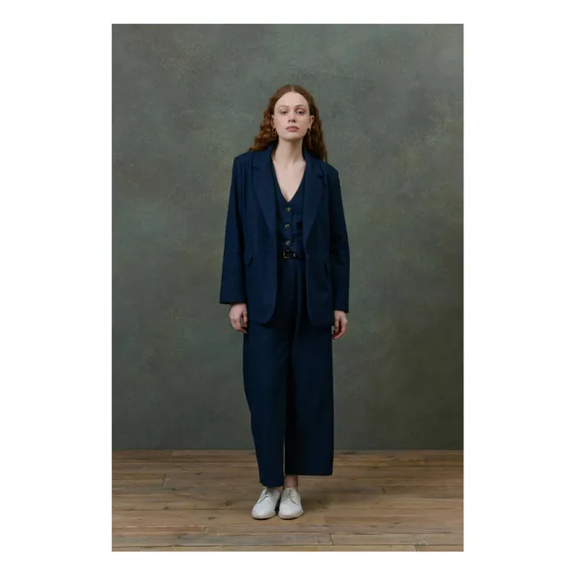 Pantalon Abuela Heringbone Laine - Collection Femme | Bleu marine
