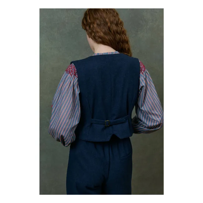 Pantalon Abuela Heringbone Laine - Collection Femme | Bleu marine