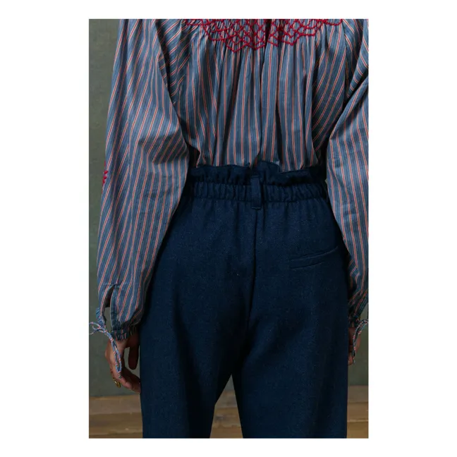 Pantalon Abuela Heringbone Laine - Collection Femme | Bleu marine