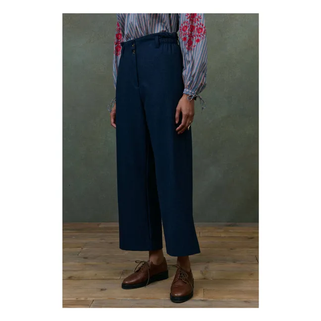 Pantalon Abuela Heringbone Laine - Collection Femme | Bleu marine