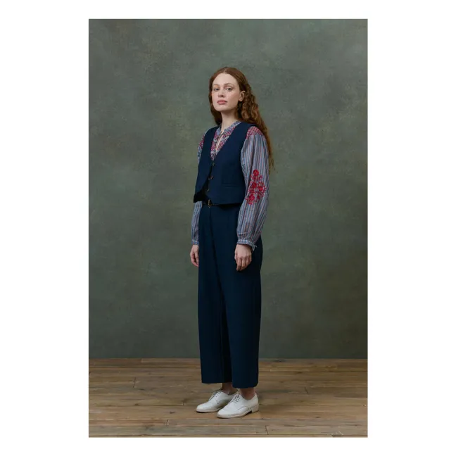 Pantalon Abuela Heringbone Laine - Collection Femme | Bleu marine
