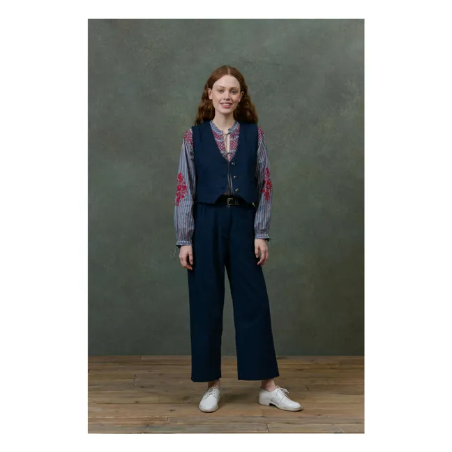 Pantalones de lana Abuela Heringbone - Colección Femenina | Azul Marino