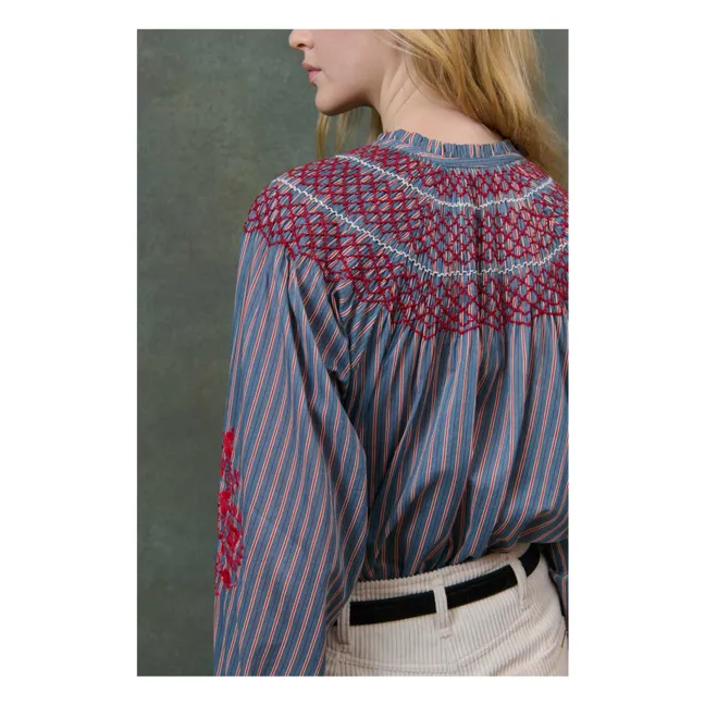 Bluse Pal Rayée Voile de Coton - Damenkollektion | Stahlblau