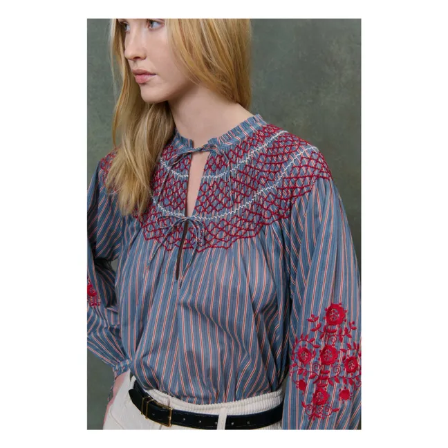 Blusa Pal Rayée Voile de Coton - Colección Mujer | Azul acero